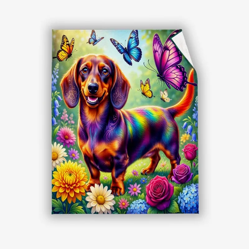 3D Dachshund Butterfly Floral Print Flannel Blanket, Soft Microfiber Throw Blanket for Sofa Bedroom, Home Decor Gift