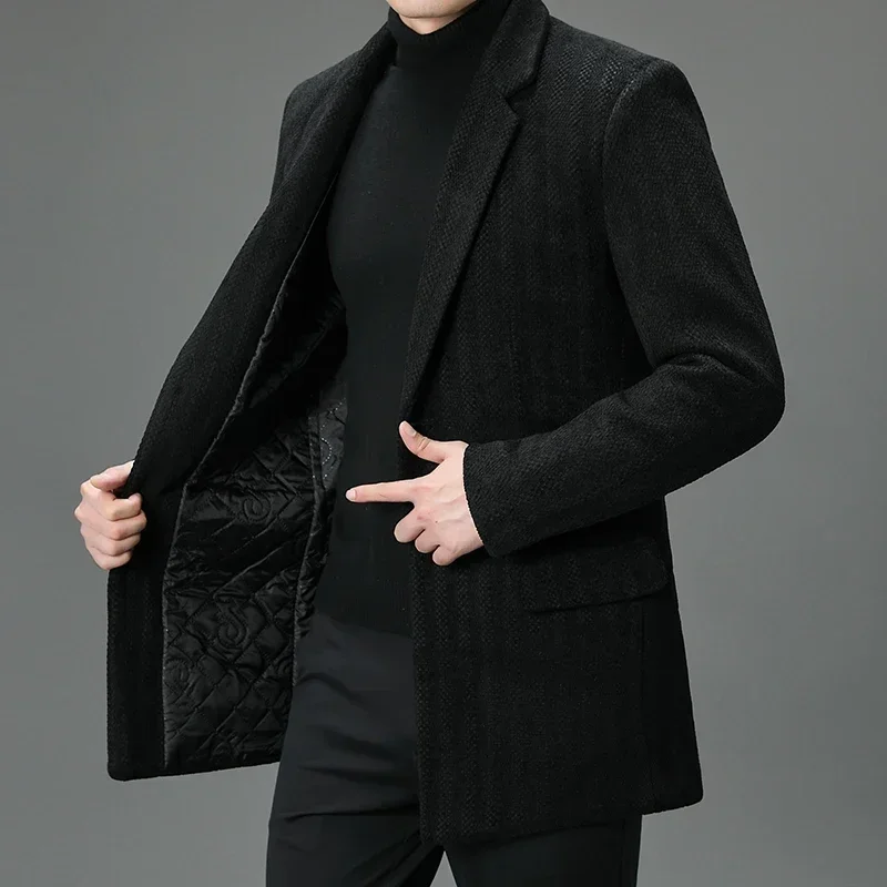 

Men's fashion fashion Gentleman handsome trend woolen coat autumn and winter solid color warm thick windproof woolen coat