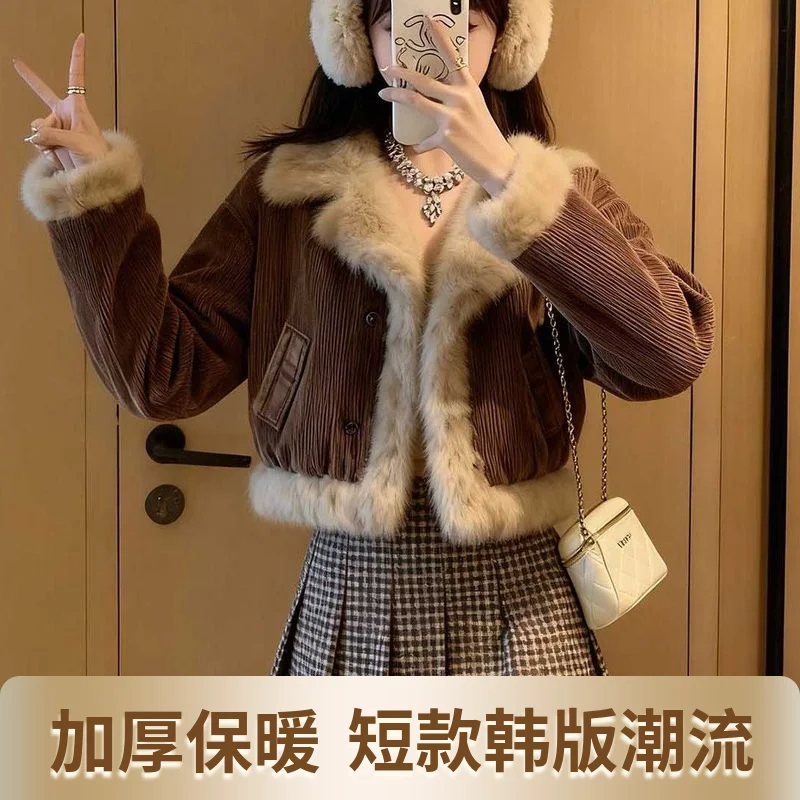 2026 Popular Winter Retro Style Fur Is Integrated With Large Fur Collar Imitation Rabbit Hair Short Coat For Women Fur Coat