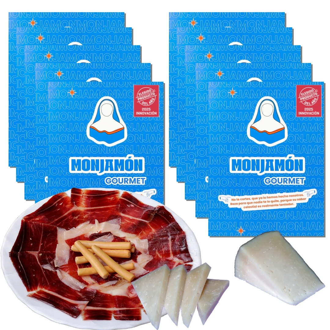 10 SOBRES DE JAMÓN DE BELLOTA 100% IBÉRICO +36 MESES PREMIUM+ QUESO Oveja Curado La Antigua REGALO - ELEGIDO PRODUCTO DEL AÑO 2025