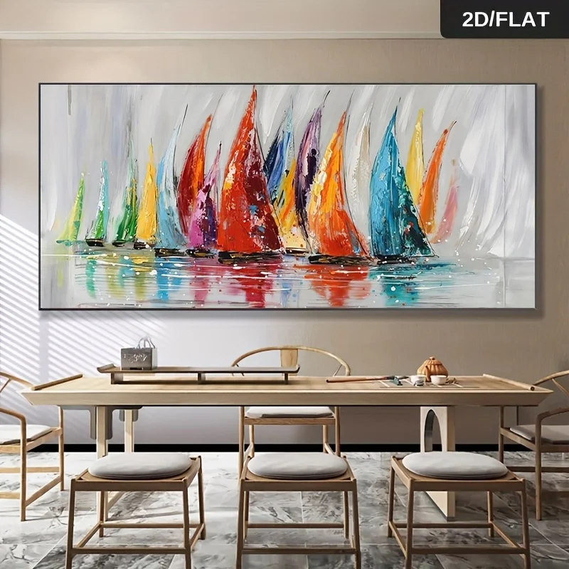 

Frameless Modern Abstract Print Wall Art Colorful Sailboat Canvas Painting for Living Room Large Size Poster for Bedroom Decor
