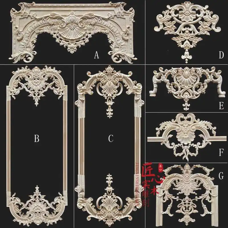 Wall protection solid wood applique European cabinet door background wall wood flower ornament