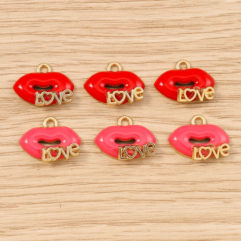 Tusember 10 Stück Niedliche Damen-Handtaschen-Anhänger mit Roten Lippen und Lippenstiften für Schmuckherstellung, Halsketten, Ohrringe, Armbänder, DIY-Bastelarbeiten – Detail 6