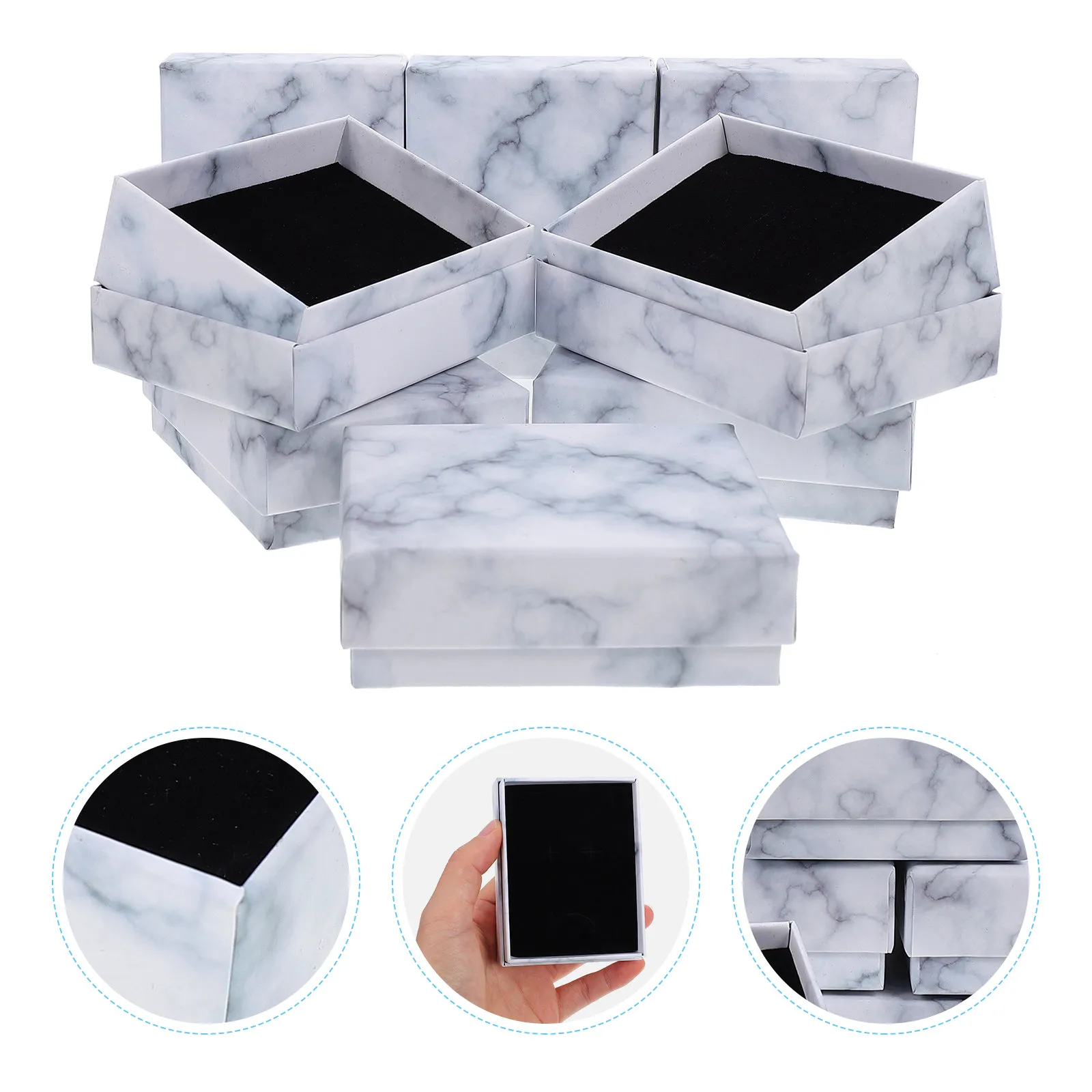 

8Pcs Elegant Marble Print Jewelry Storage Box Sturdy Lightweight Case for Earrings Necklaces Rings Desktop Decoration