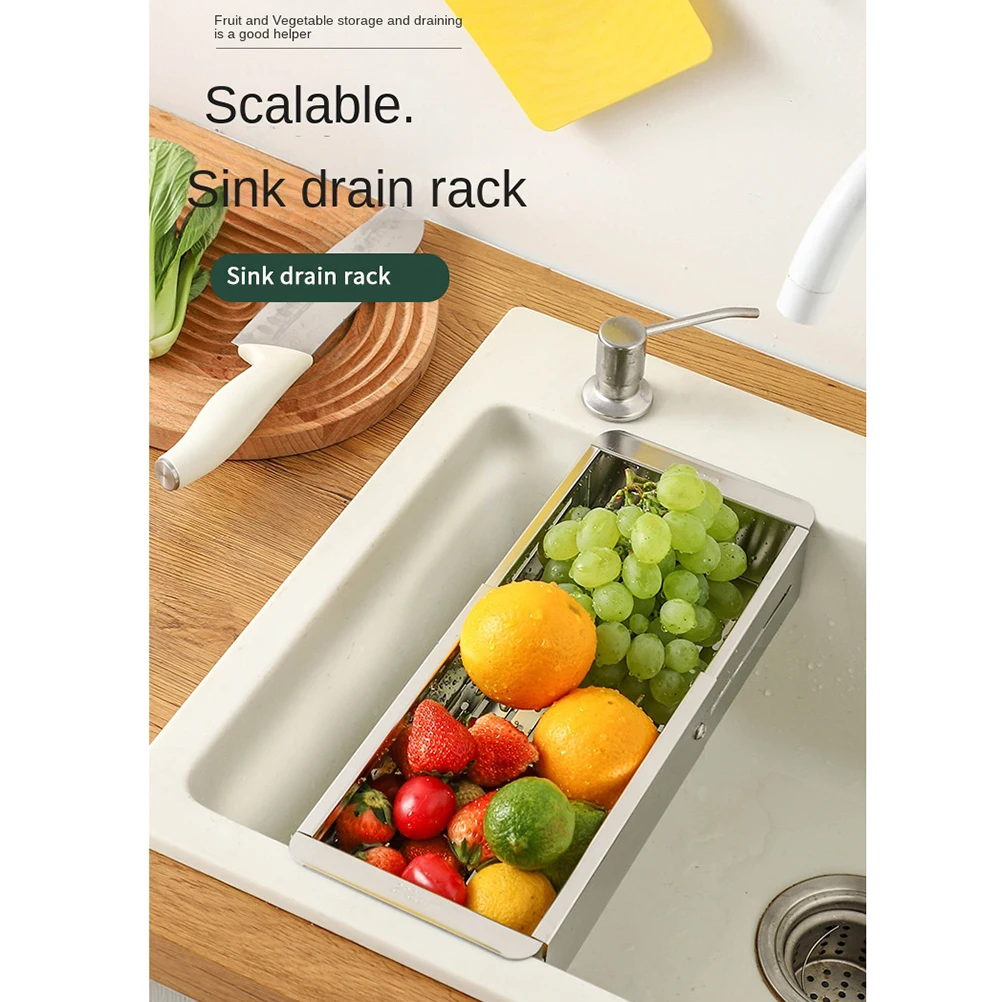 Extendable stainless steel water filter rack Over the Sink Strainer Basket Wash Vegetables and Fruits Drain Cooked Pasta