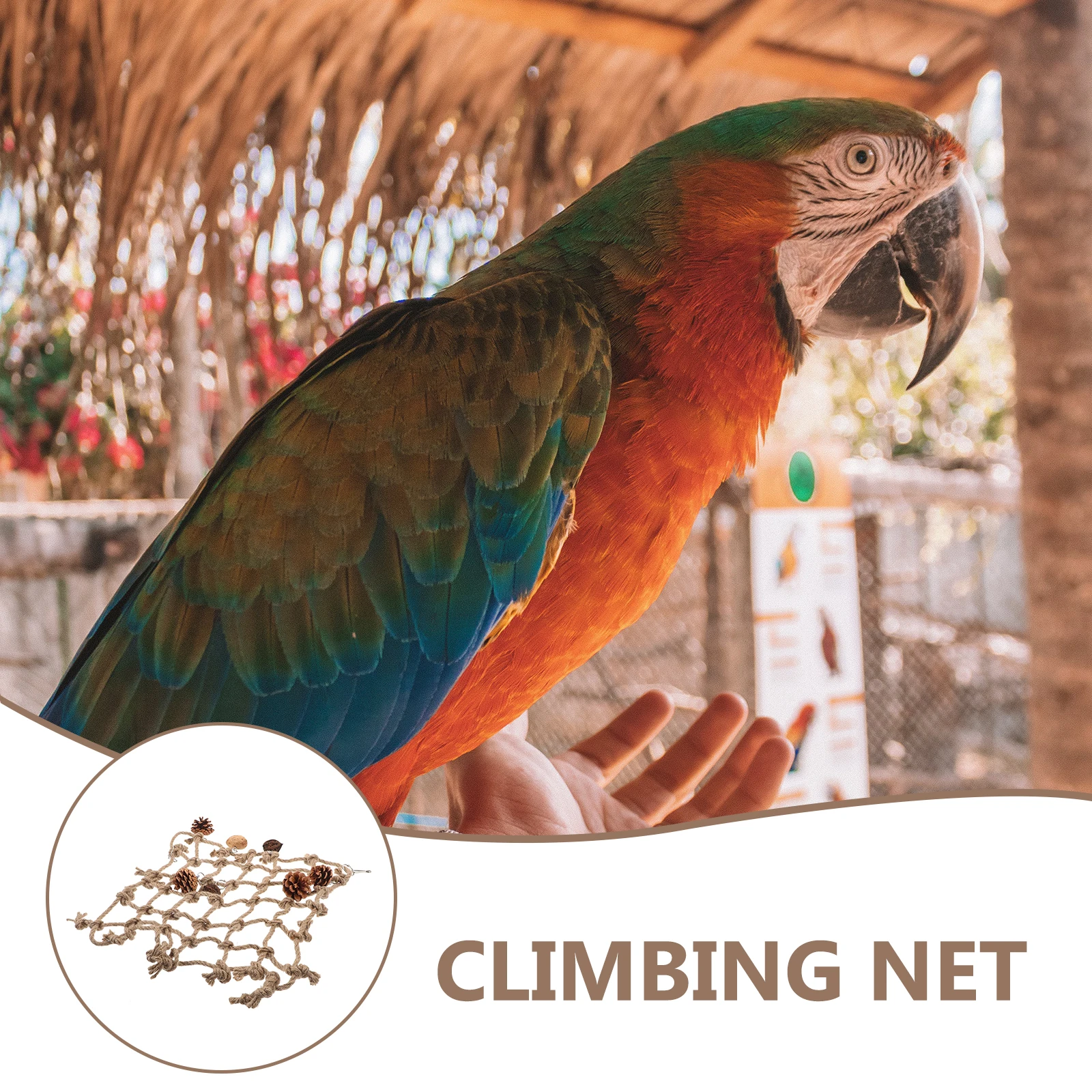 

Parrot Climbing Net Bird Hanging Bite Toys Large Chewing Pet Perch Parakeet Hemp Rope and