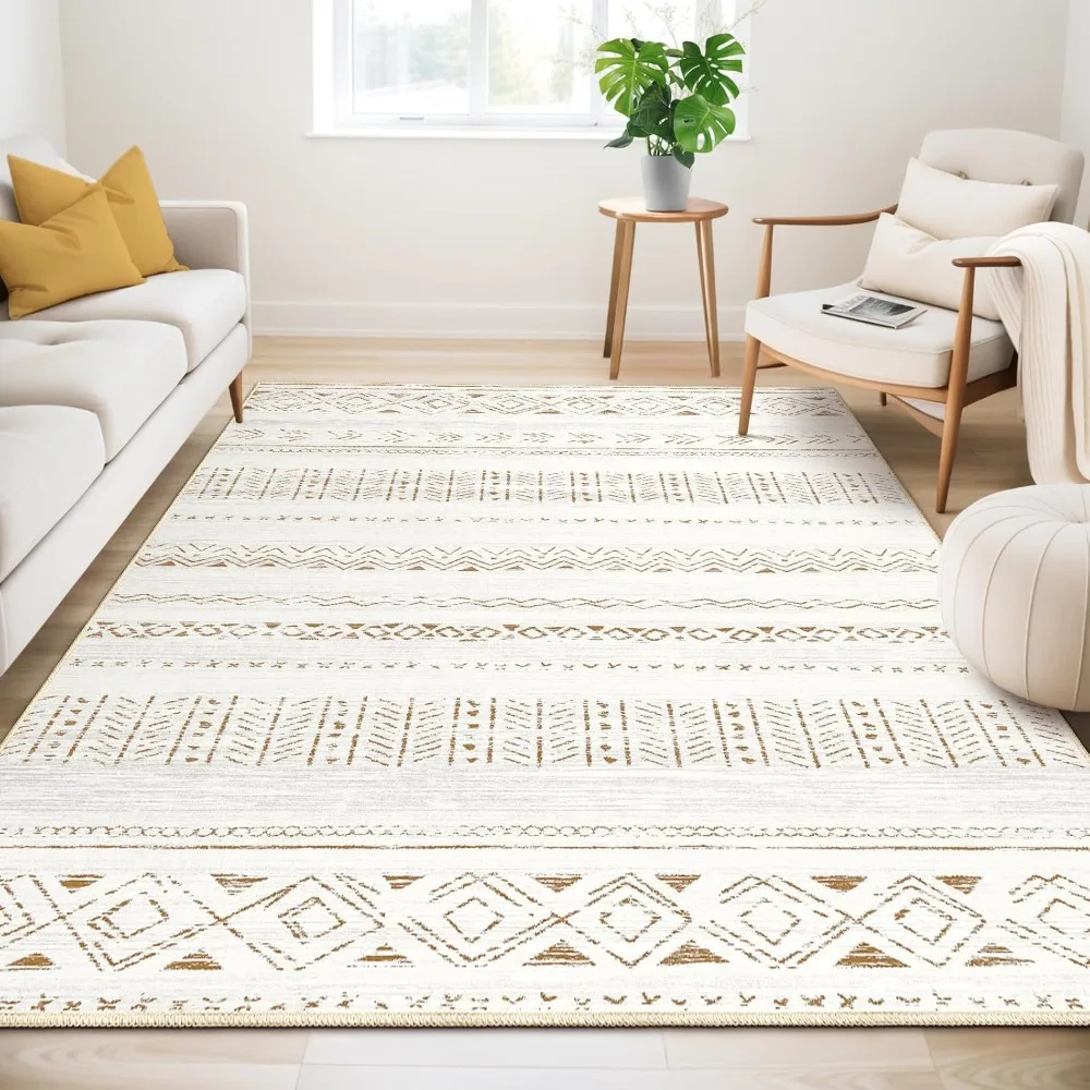 

5x7 Boho Moroccan Farmhouse Area Rug: Soft, Machine Washable for Living Room and Dining Spaces
