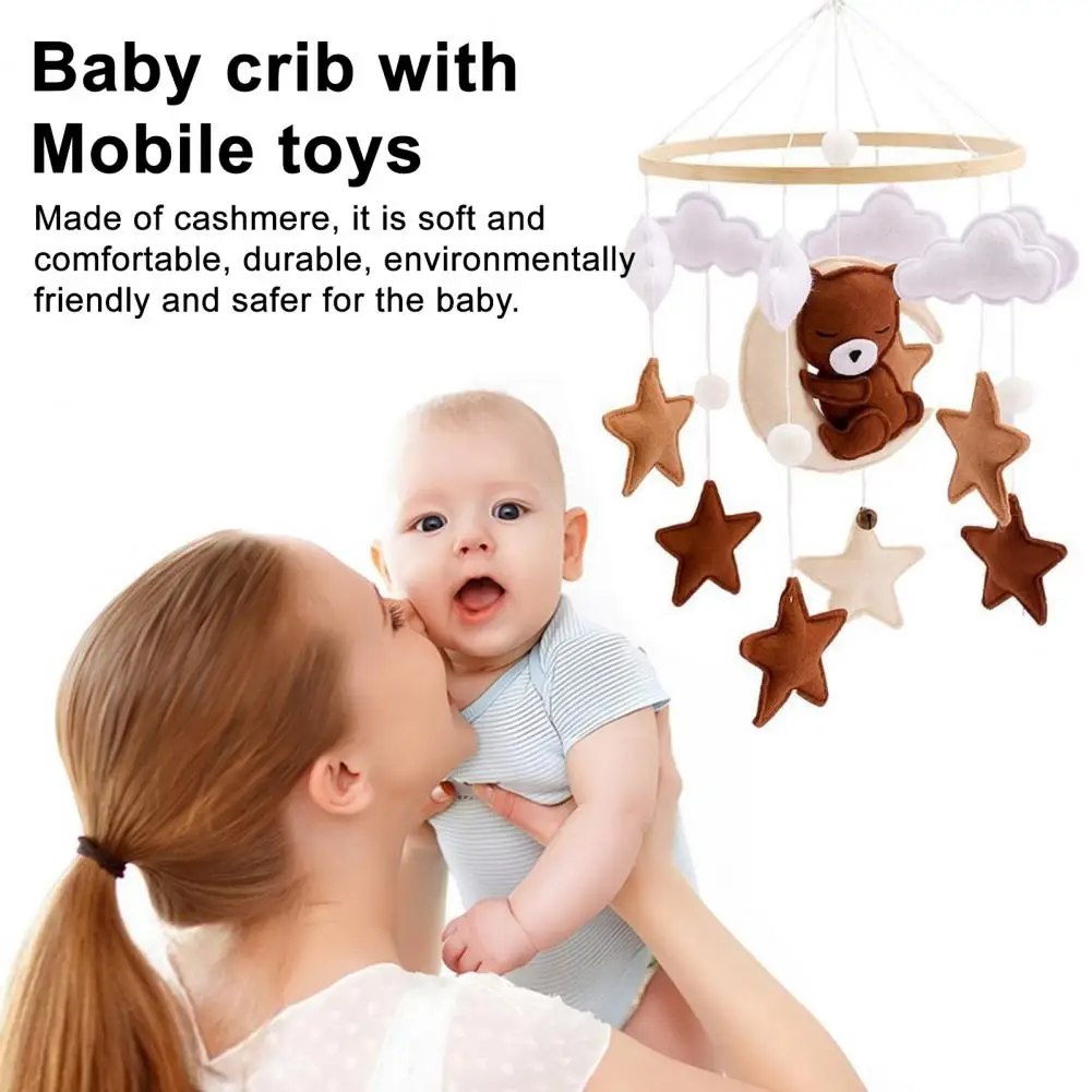 Handgemaakte babymobiel Handgemaakte vilten babybedjemobiel met slapende beer Wolken Sterren Kinderkamer Decor voor jongens Meisjes voor baby's