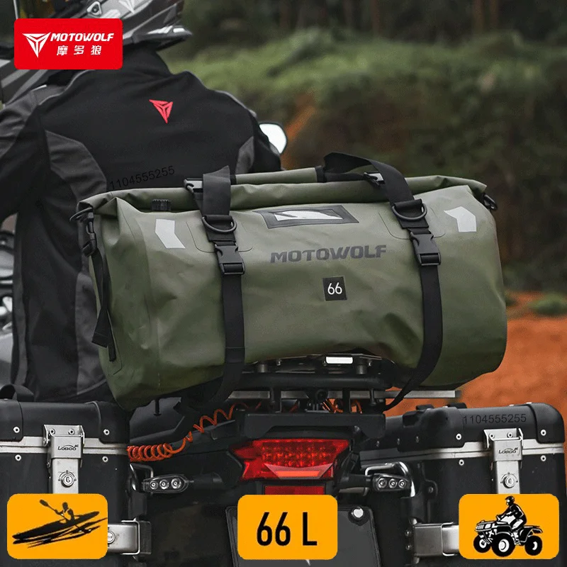 

Мотоциклетная сумка Motowolf 66L, водонепроницаемый рюкзак, сумка на заднее сиденье, багаж для мотокросса, туристическая байкерская сумка на задний бак, светоотражающая