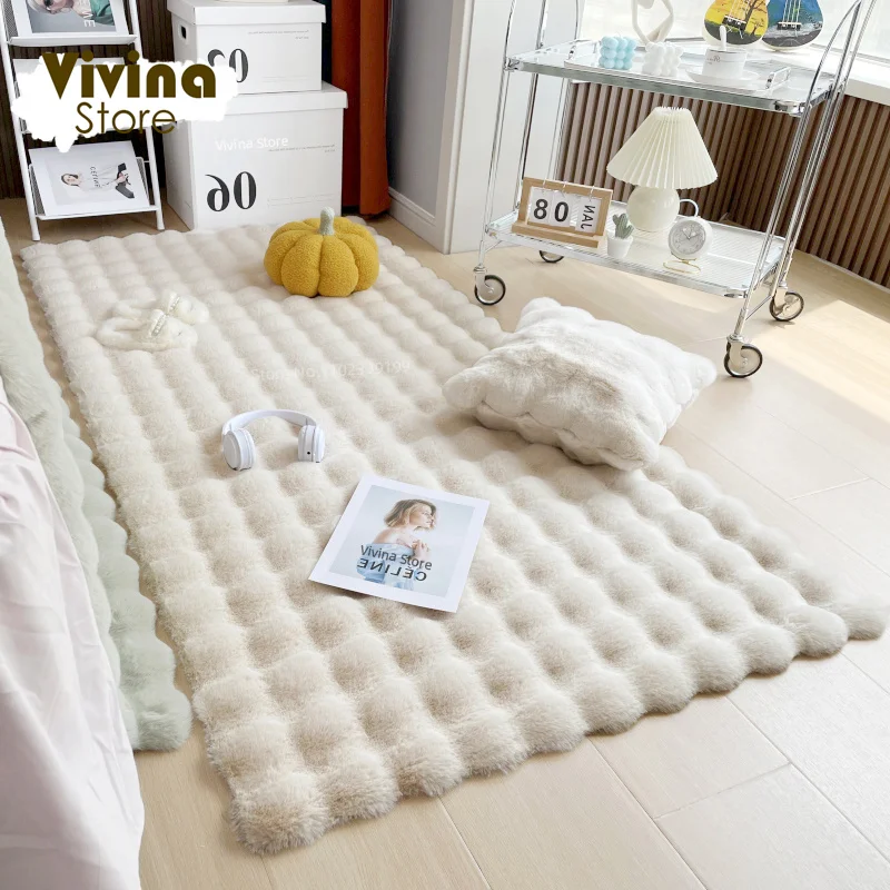 Alfombra mullida de pelo de conejo de imitación para niñas, alfombrilla antideslizante lavable para sofá, sala de estar, dormitorio, suave,