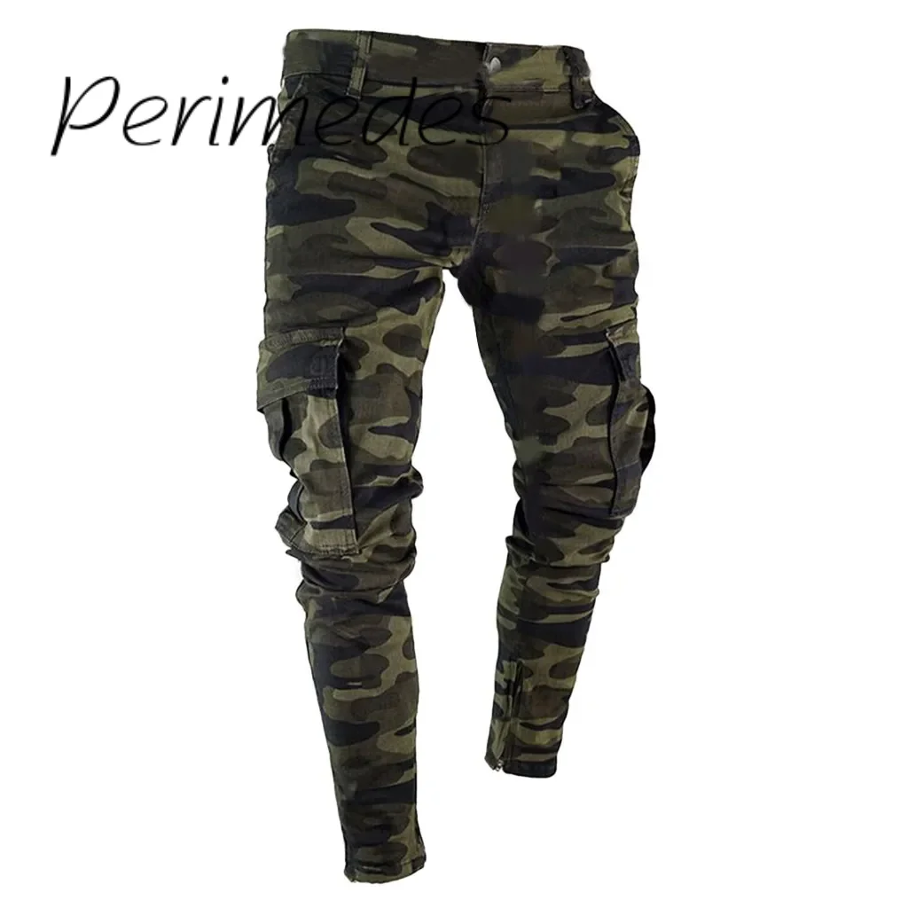 

Men'S Skinny Camouflage Stretch 2024 Pants Pleated Slim Fit Jeans Summer Trousers Printed Multi-Pocket Fashion Pantalones