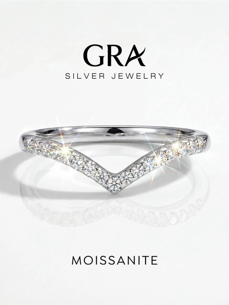 GRA V-Shaped Moissanite Shining Rings For Women 925 Sterling Silver With White Golden Pure Diamond Engagement Wedding Jewelry