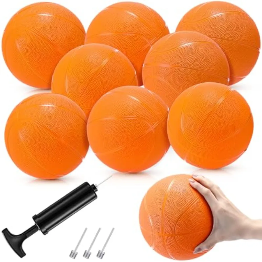 

8 Pack Mini Rubber Basketballs Set 7 Inch Mini Hoop Basket Ball with Air Pump for Beginner Basketball Arcade Games Indoor Outdo