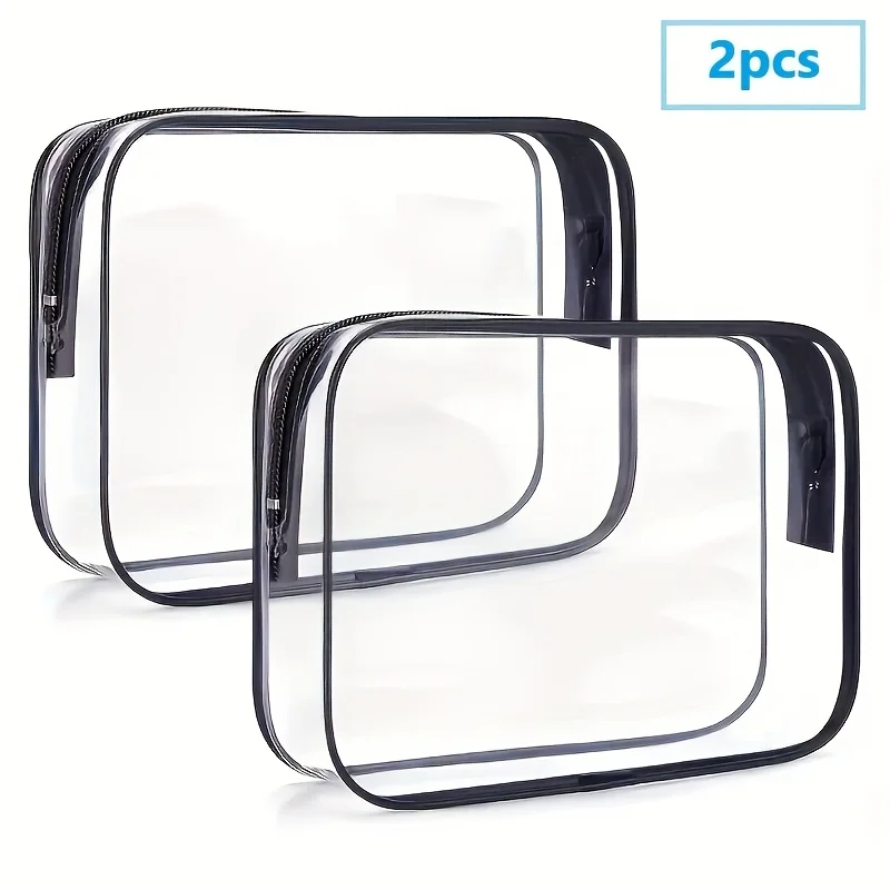 2PC Transparent Makeup Bags,Portable Durable Cosmetic Storage Bags,Waterproof Bath Bags Suitable for Women's Home and Travel Use