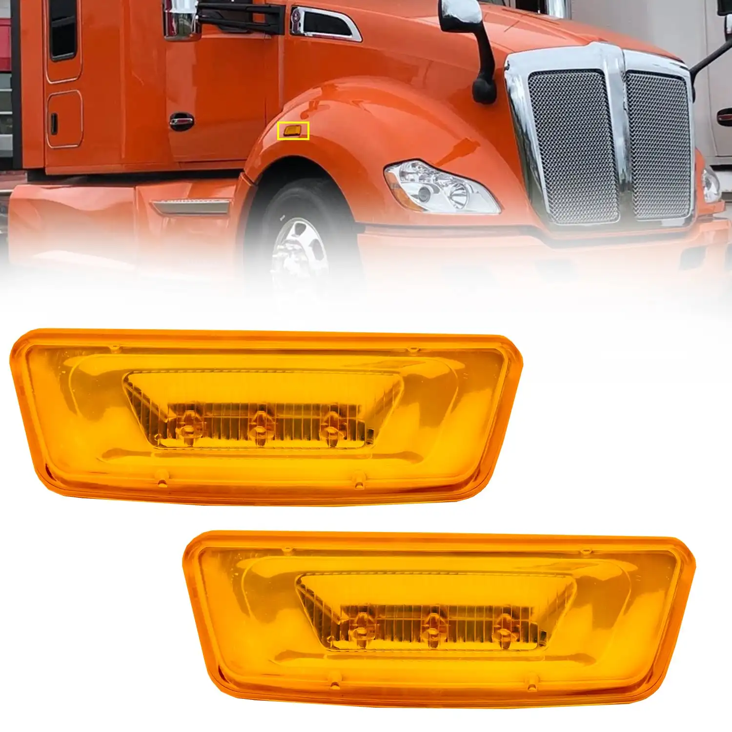 

LED Side Marker Turn Signal Lights Compatible with Kenworth T680 T880 Peterbilt 576 Amber Lens 2PCS