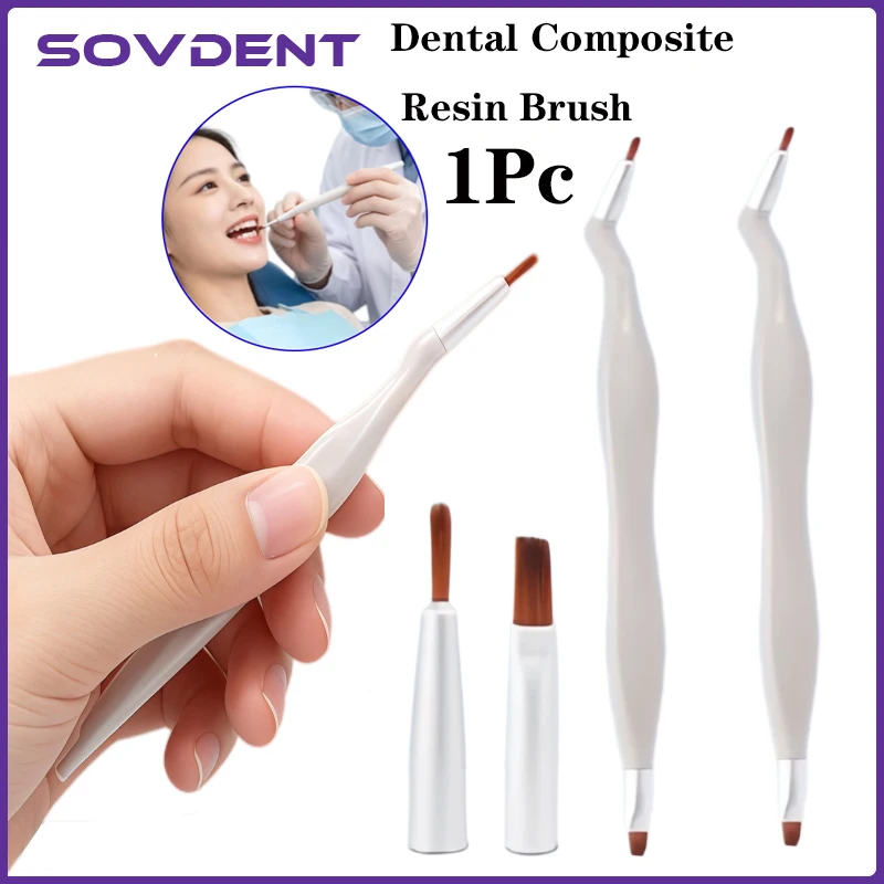 1Set Dental Resin Brush Pen Replaceable Brushes Head Straight Curved Head Handle Mini Micro Brush Dentist Tool