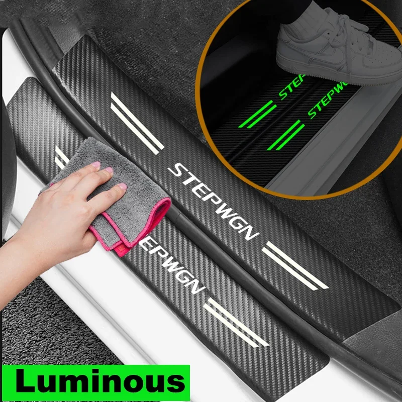 Luminous Car Door Threshold Waterproof Film for Honda STEPWGN Badge Sill Anti Kick Sticker Scuff Scratch Decals Auto Accessories