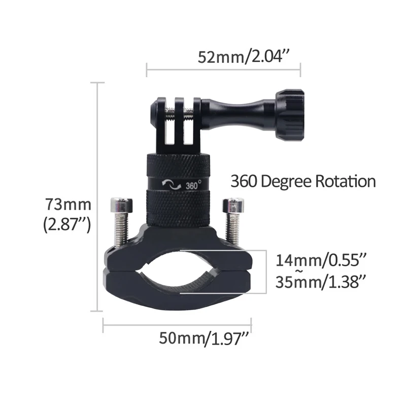 360 °   Soporte para manillar de motocicleta, soporte de Metal 1/4 para GoPro Hero 12 11 10 9 8 7 Insta360 X2 X3 DJI Osmo Action