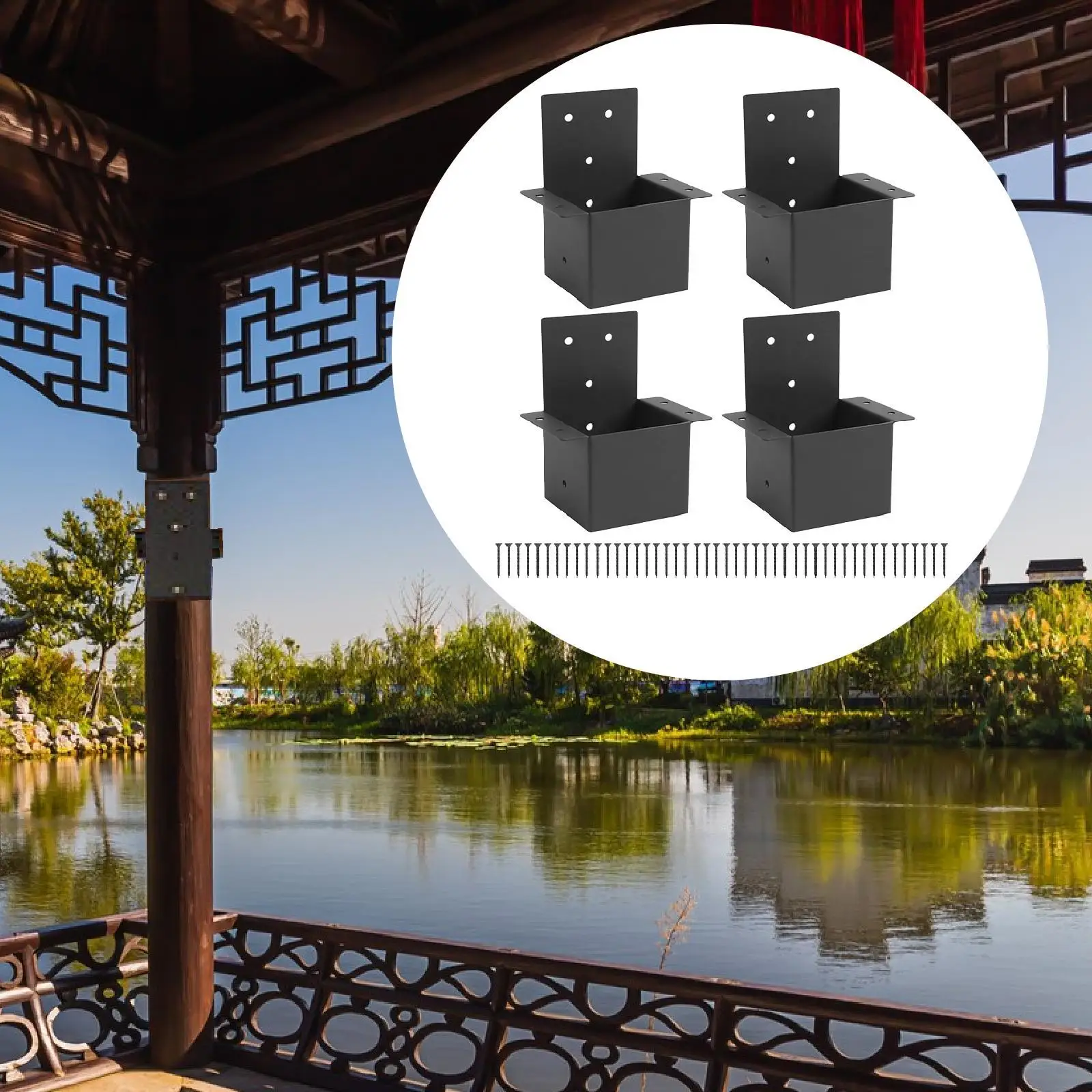 Sturdy Pergola Bracket Kit with Mounting Screws High Strength Post Connector for 4x4 Wood Posts Gazebo Porch Cabin Deck Railing