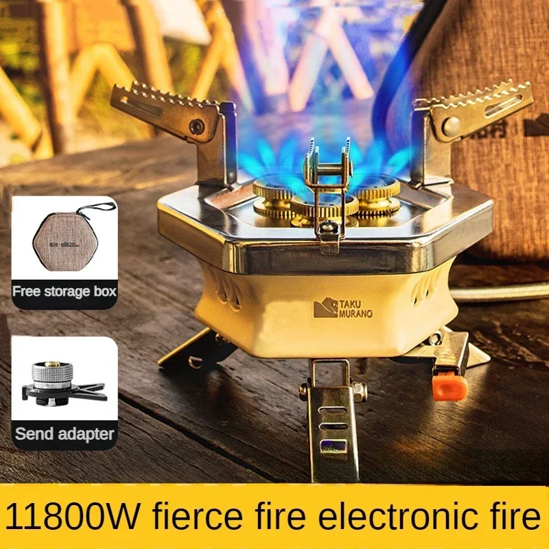 2024 New Camping Picnic Fiery Furnace Outdoor Portable Gas Stove Wind Protection Mini High Power Oven Hike Cooking Accessories