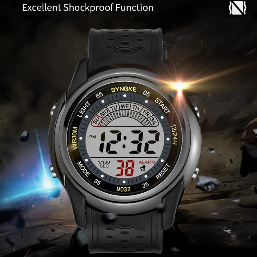 Outdoor Sport Watch Men Alarm Chrono Clock 5Bar Waterproof Military Watches LED Display Shock Digital Watch Thin Synoke Design