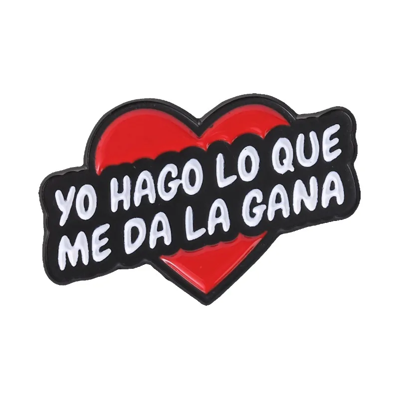 Funny Spanish Quote Enamel Pin Red Heart Brooch Punk Rock Style Metal Badge For Jacket Backpack Bag Clothes Accessories Gift