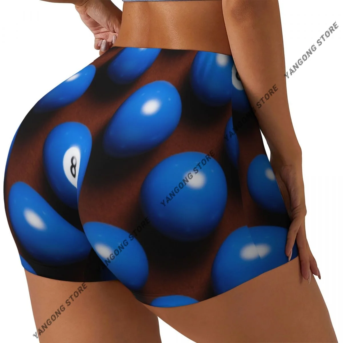 Spandex Yoga Shorts for Women Billiards 8 Ball Symbol Workout Booty Shorts