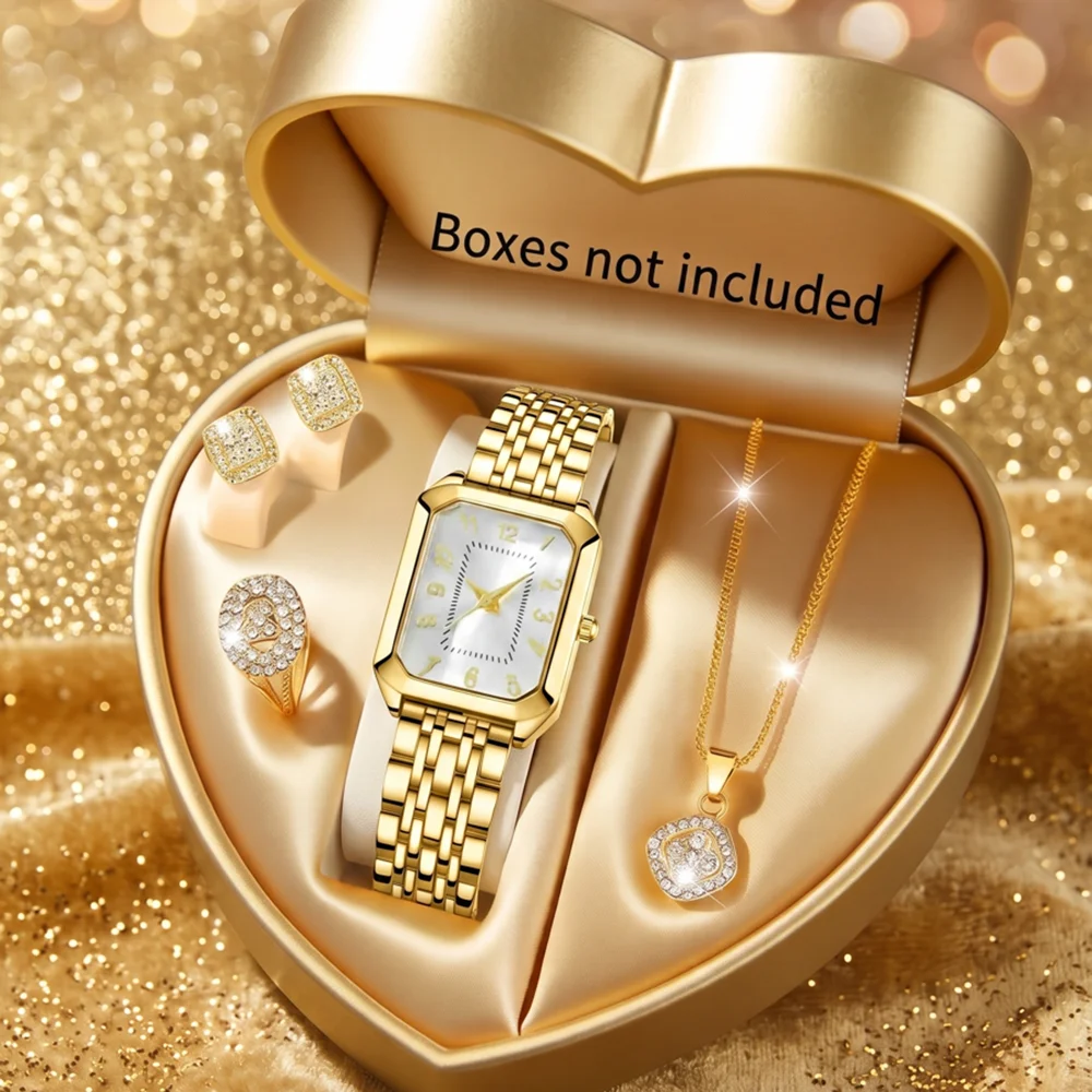 5Pcs/Set Women's Watch Accessories Gold Fashion Business Elegant Classic Exquisite Vintage Light Luxury Watch Set Y2K Party Daily Wear Birthday Holiday Gift Vacation Perfect Gift Present