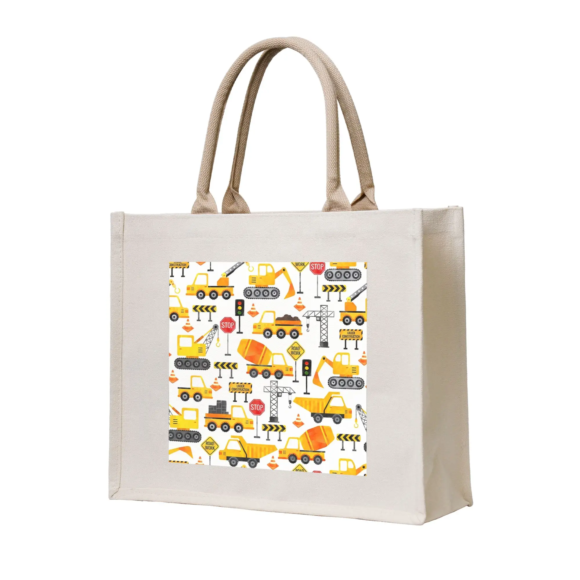

Сумка-шоппер из холщовой ткани с акварельным рисунком дорожных работ и строительной техники, складная, для женщин, на плечо, дорожная сумка-тоут
