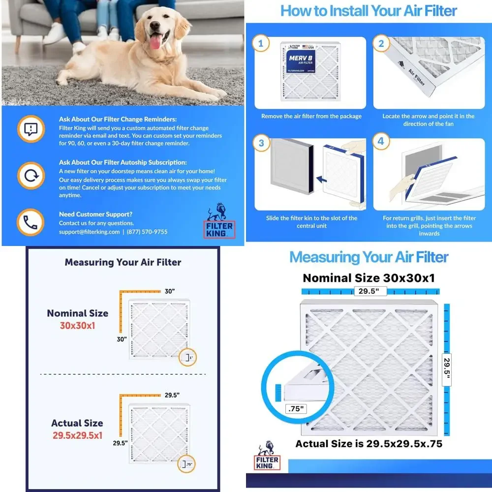 

6-Pack 30x30x1 MERV 8 Pleated Air Filters for Dust and Allergy Control - USA Made HVAC Filters