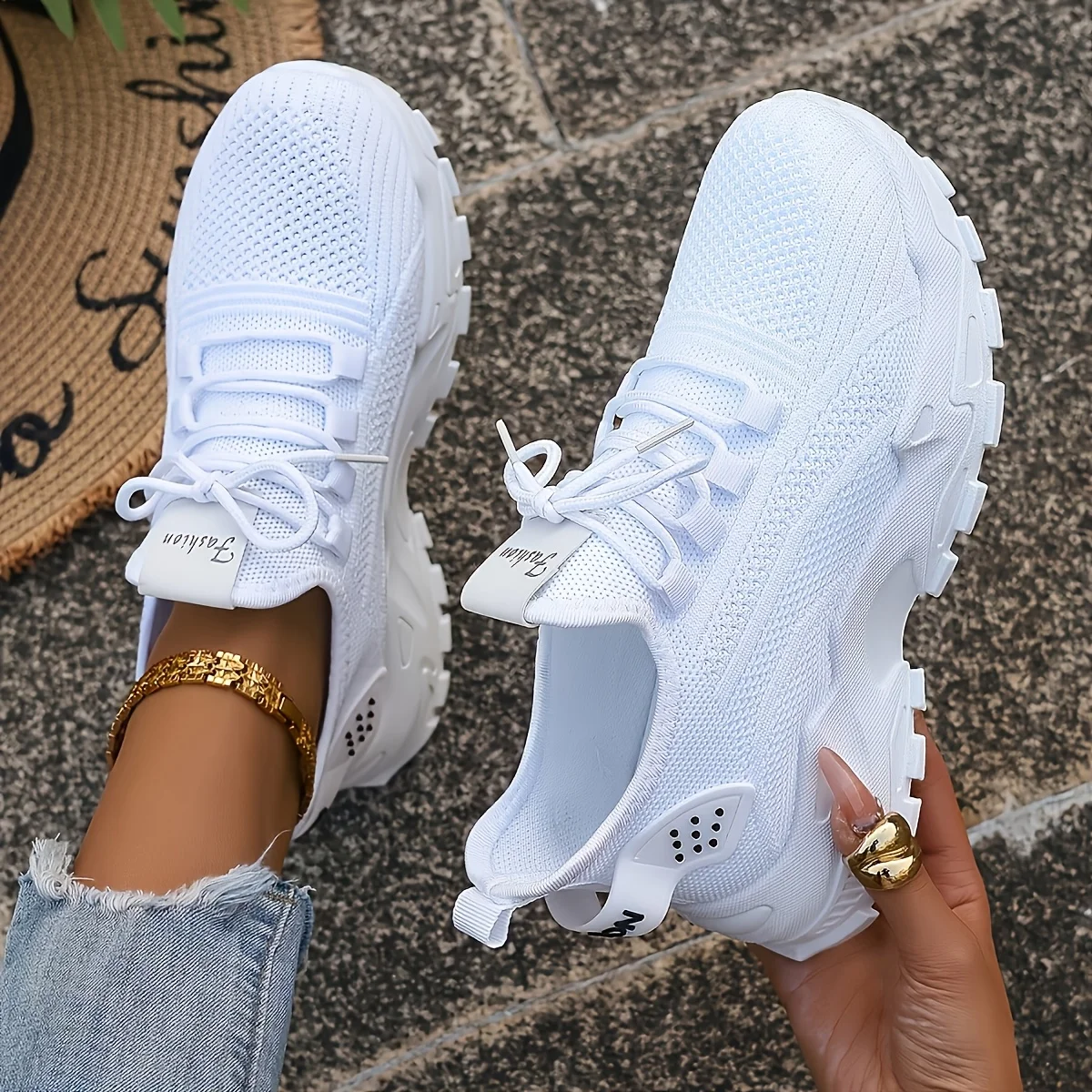 Women Chunky Platform Dad Sneakers, Knit Mesh Lace Up Wavy Sole Casual Shoes, Thick Bottom Non-slip Walking Trainers, Breathable Lightweight Fashion Athletic Shoes, Versatile Daily Outdoor Running Footwear For All Seasons