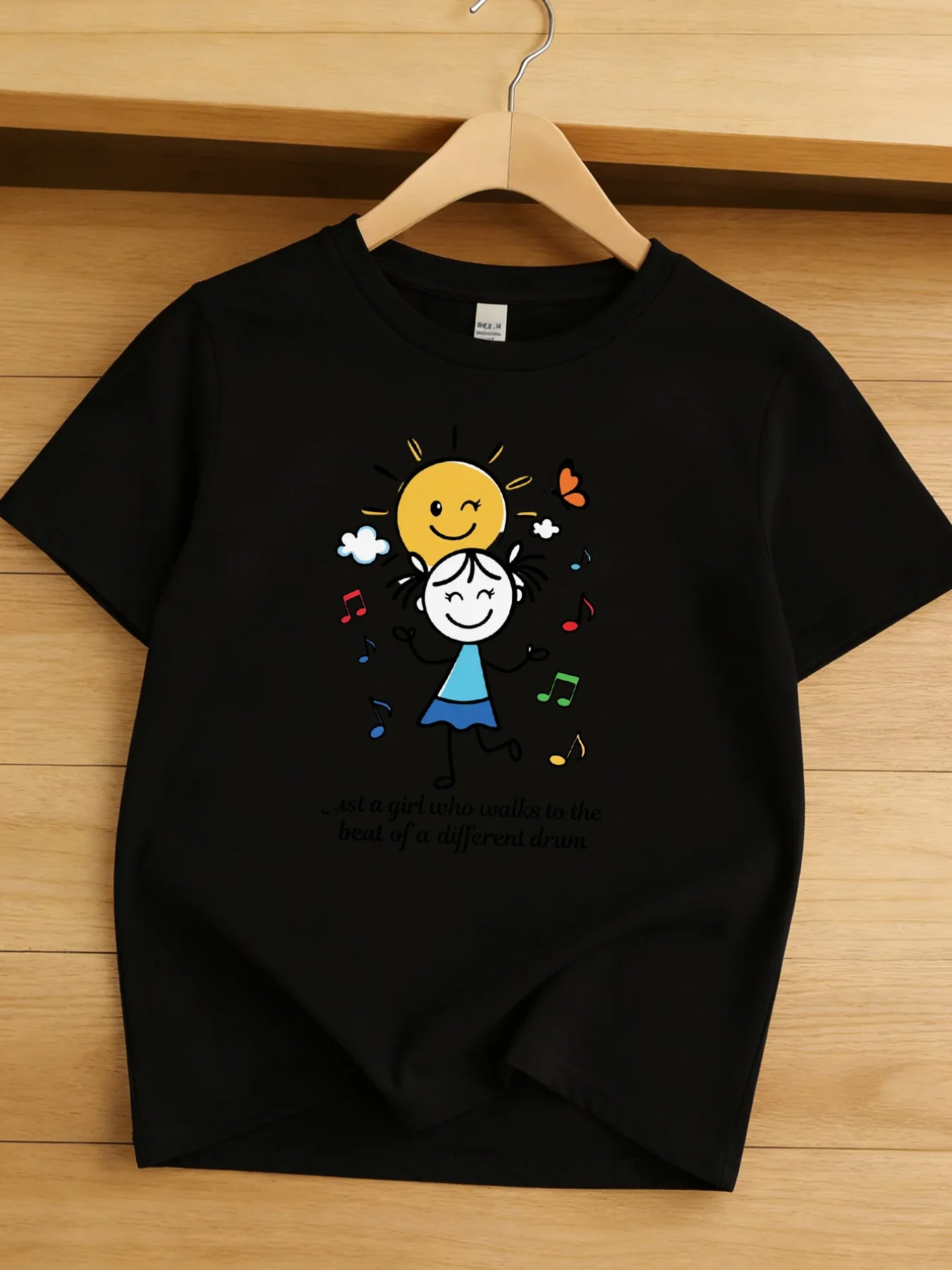 Kids Different Drum Beat Stick Girl Sun Music Graphic Tee Boys Girls Family Matching Short Sleeve Inspirational Everyday T Shirt