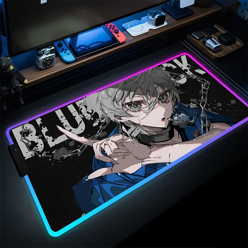 

Коврик для мыши RGB для геймера, компьютера, ПК, синий замок, японский аниме, коврик для мыши, светодиодные игровые аксессуары, нескользящий коврик для клавиатуры, светящийся настольный коврик