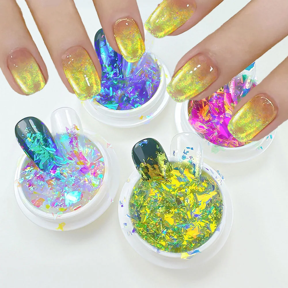 1Jar Aurora Chameleon Nail Opal Powder Flakes Holographic Glitter Sequins Iridescent Opal Flakes Chrome Powder Nail Art Decorati