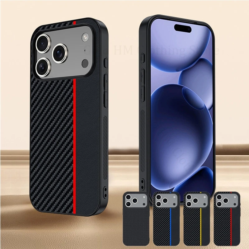

Cases For iPhone 17 Pro Max Kevlar Spliced Leather Shockproof Case For Apple 16 Plus 14 15 17 Pro Max Soft Silicone Bumper Cover