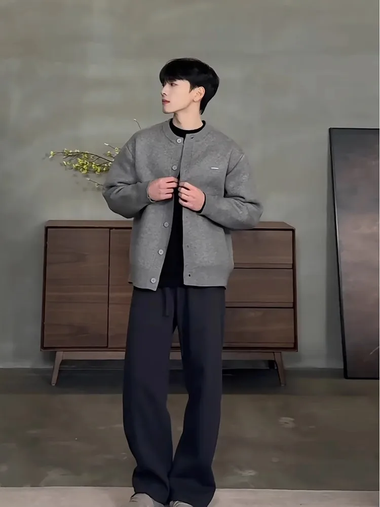 

Cleanfit American Retro Open Cardigan Sweater Men's ort ey Knitted Jaet Autumn Winter Leisure Sle Youth Vitali Trendy