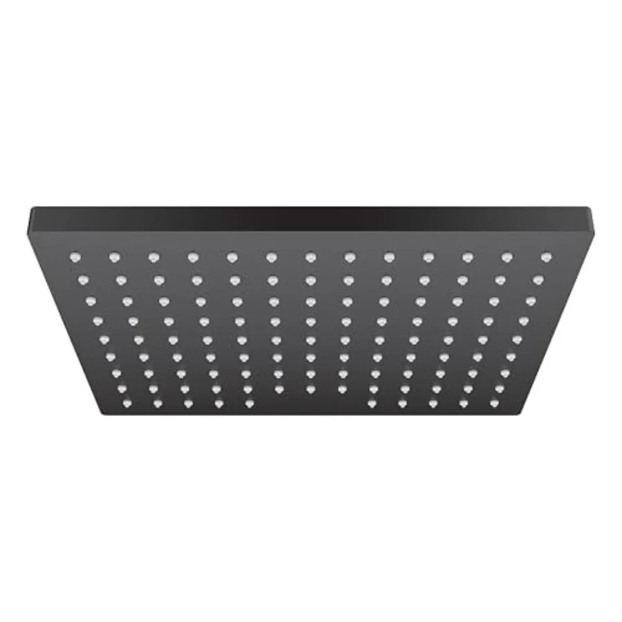 

Rain showerhead for bathroom use, brass construction, matte black finish, high-pressure 1.75 GPM flow with wide 9-inch coverage
