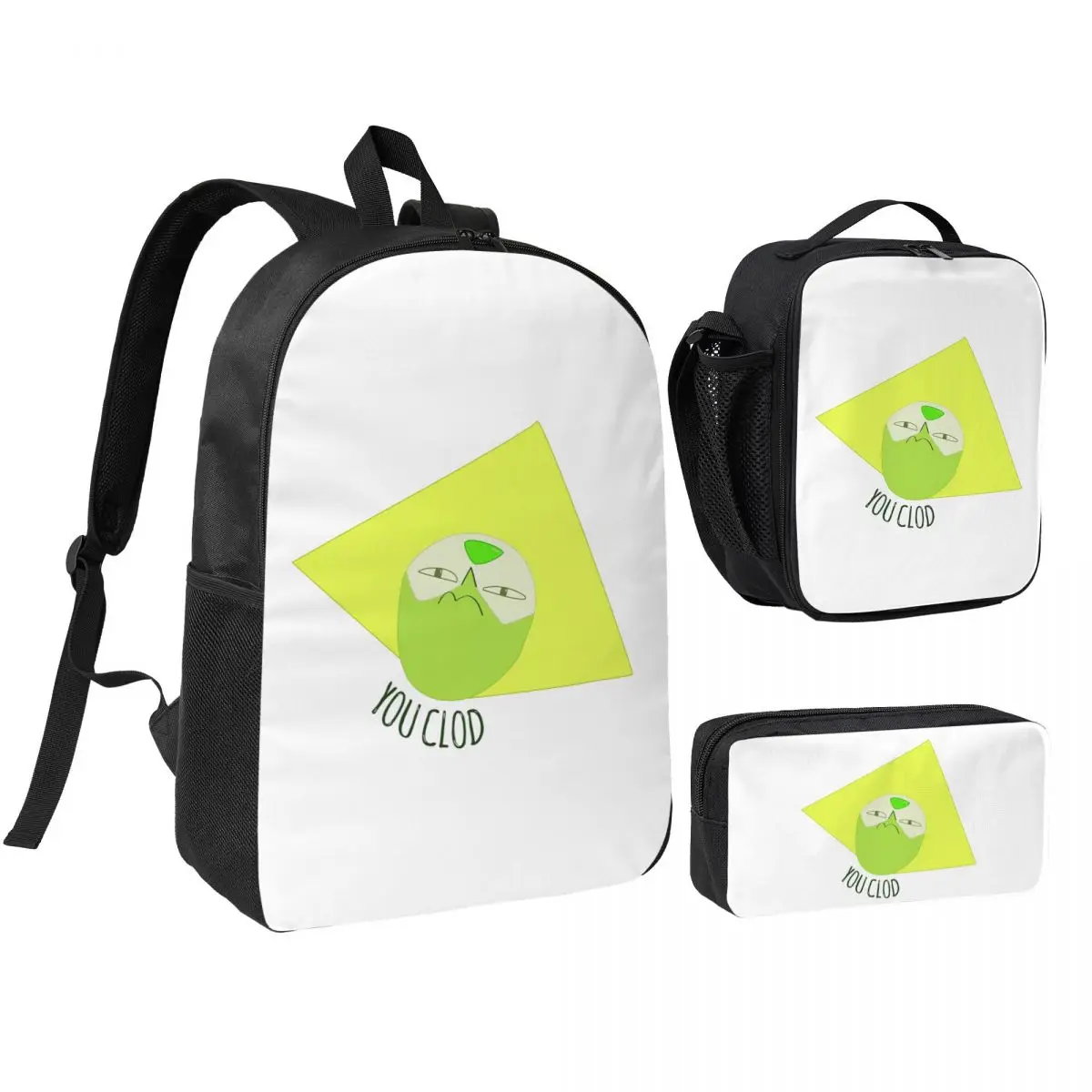 Mochila You Clod Peridot Steven Universe para niños y niñas, mochila escolar, bolsos de hombro, 3 piezas, bolsa de almuerzo aislada, estuche para lápices