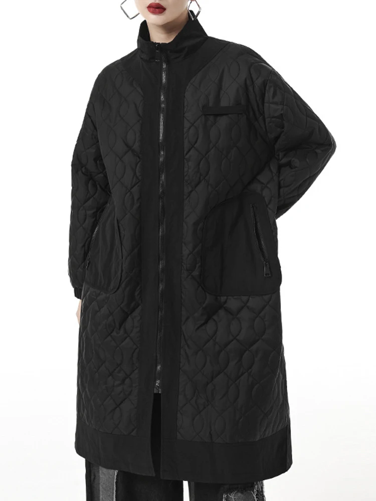 EAM-abrigo largo acolchado de algodón para mujer, Parkas cálidas de manga larga, color negro, talla grande, novedad de otoño e invierno, 1DH3215,