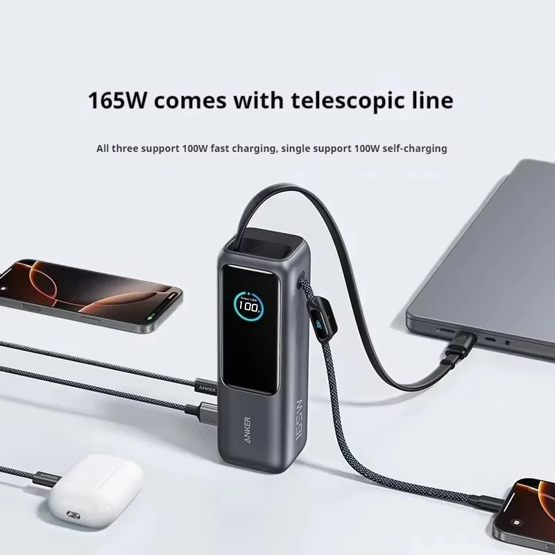 Anker Zolo 25000mah Power Bank 165W PD Fast charging With Built-In Retractable Cables Mobile Power For iPhone16 MacBook Laptop