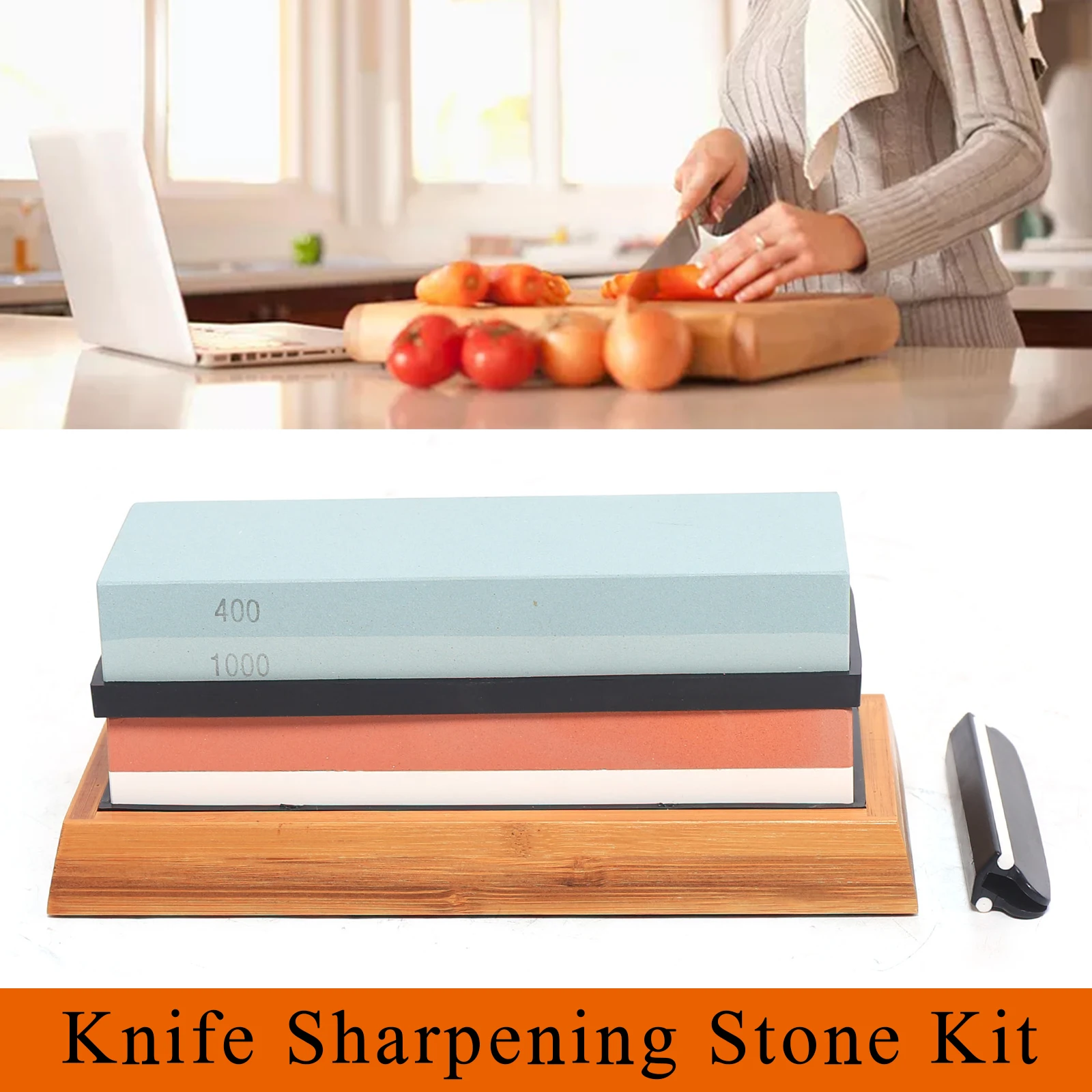 Whetstone Sharpening Stone Set 400/1000 3000/8000 Grit Double-Sided Grinding With Base