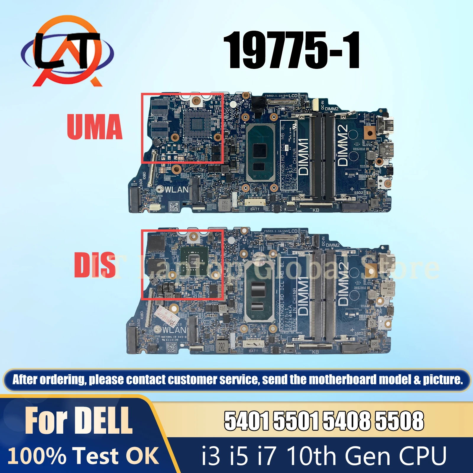 

19775-1 Laptop Motherboard For DELL 5401 5501 5408 5508 0N03X9 085C41 Mainboard CPU with i3 i5 i7 10th Gen MX330 2G