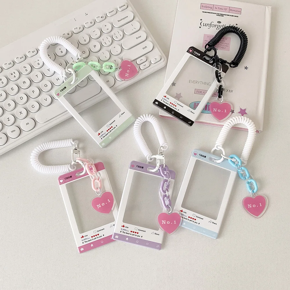 Simpatico portacarte a forma di cuore elastico, custodia trasparente da 3 pollici per tasca per carte scolastiche per badge identificativo