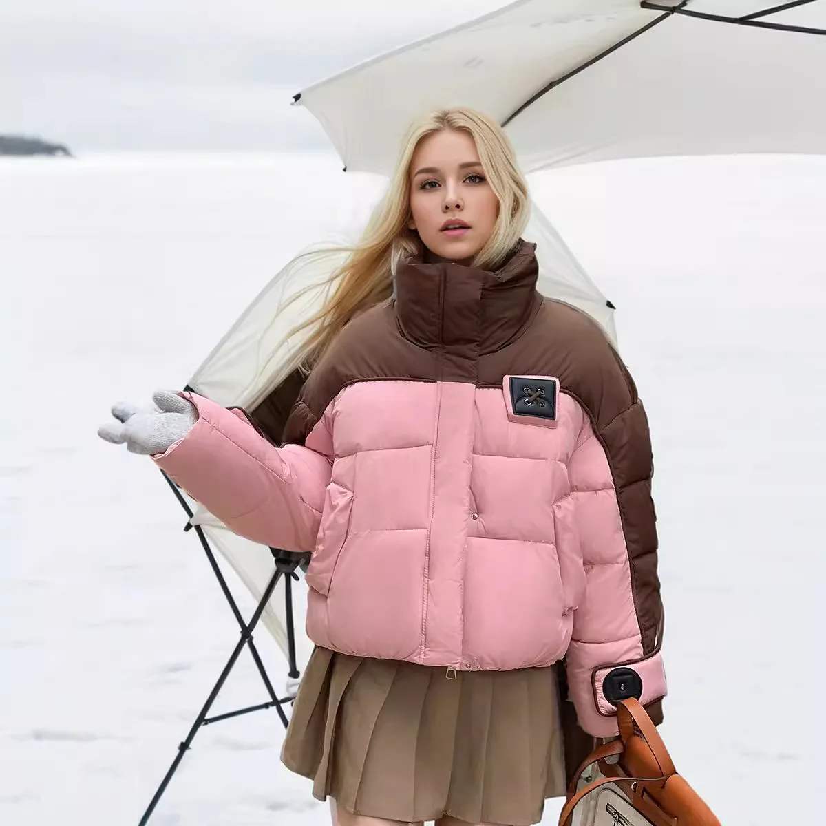 

YJKDYK Winter Women's Parkas Tops Female Contrast Lager Lapel Cotton Jacket Women's Thicken Warm Bread Jacket Women's Clothing