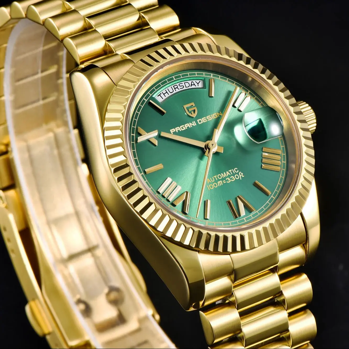 PAGANI DESIGN 2025 جديد الذهب الأخضر 40 مللي متر تاريخ الأسبوع ساعات رجالية ساعة أوتوماتيكية الرجال AR الياقوت الزجاج NH36A ساعة اليد الميكانيكية #3