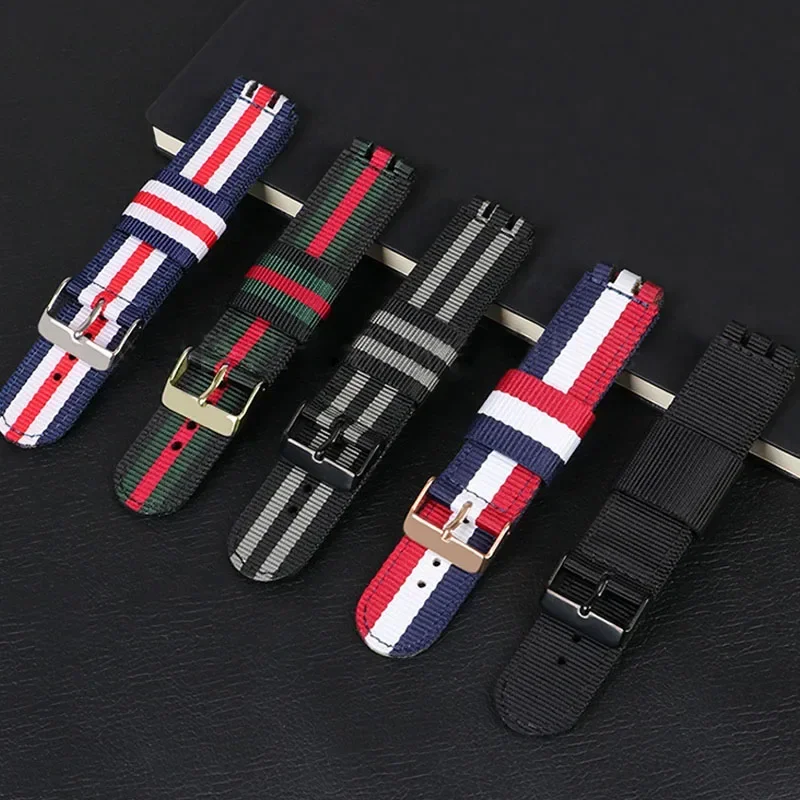 17mm 19mm 20mm Nylon Canvas Watch Band for SWATCH Bracelet Replacement Wrist Band Men Women Watch Accessories Belt Fabric Strap