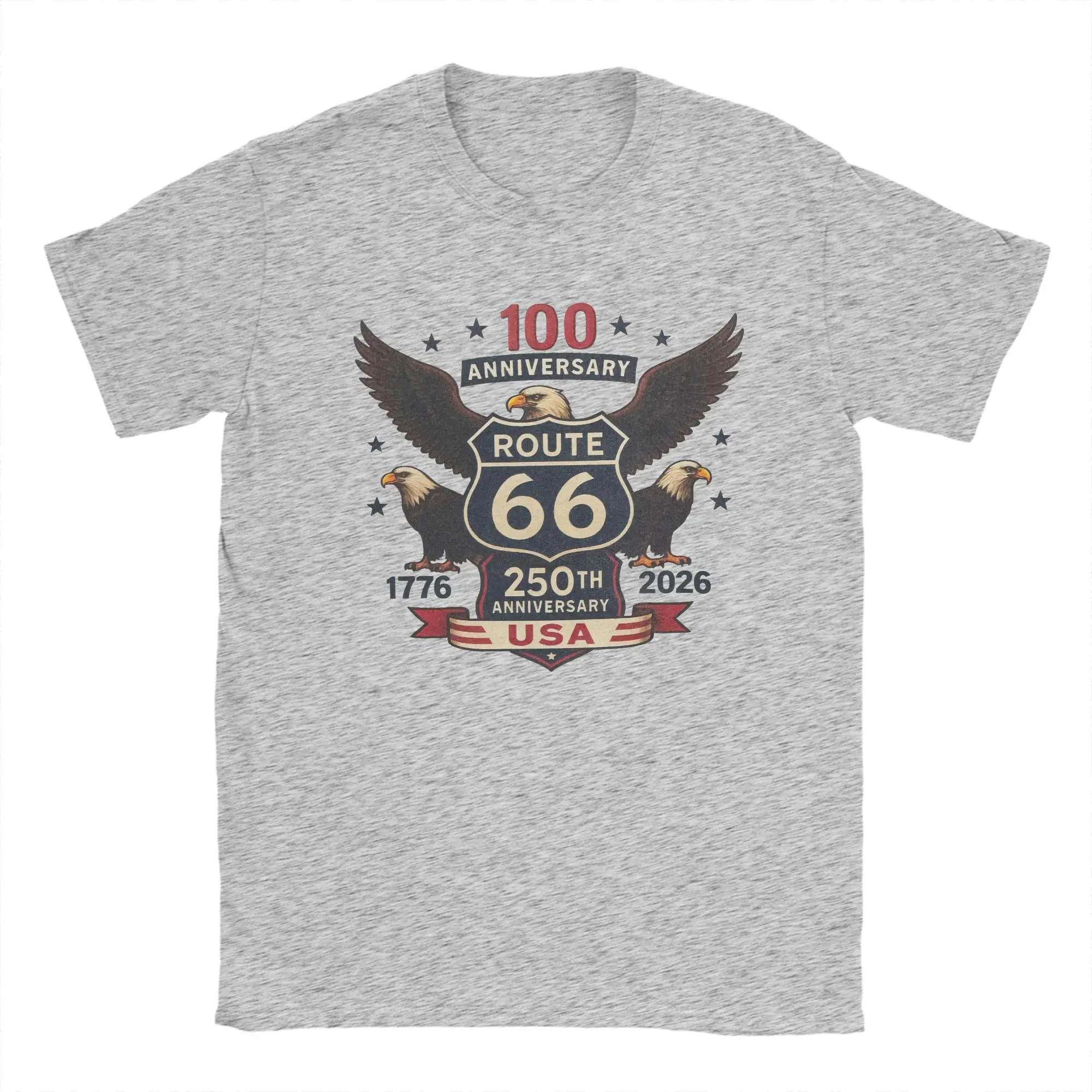 

100 Anniversary Route 66 USA 250TH Birthday 100% Cotton T-Shirt For Men Beach Y2K Fun T Shirts Round Neck Hippie Tee Shirt
