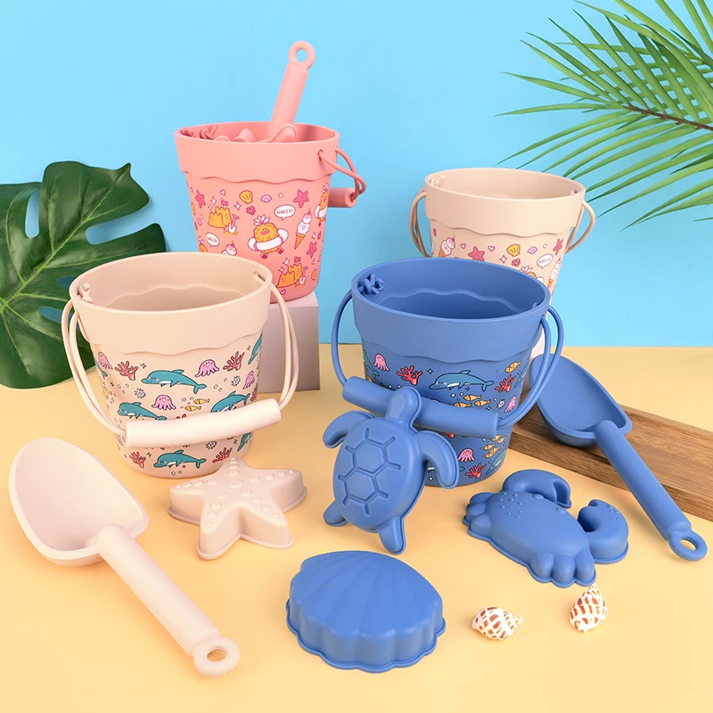

6PCS Children's Cartoon Summer Beach Set Toys Dredging Plastic Bucket Watering Bottle Shovel Children's Beach Water Play Toys