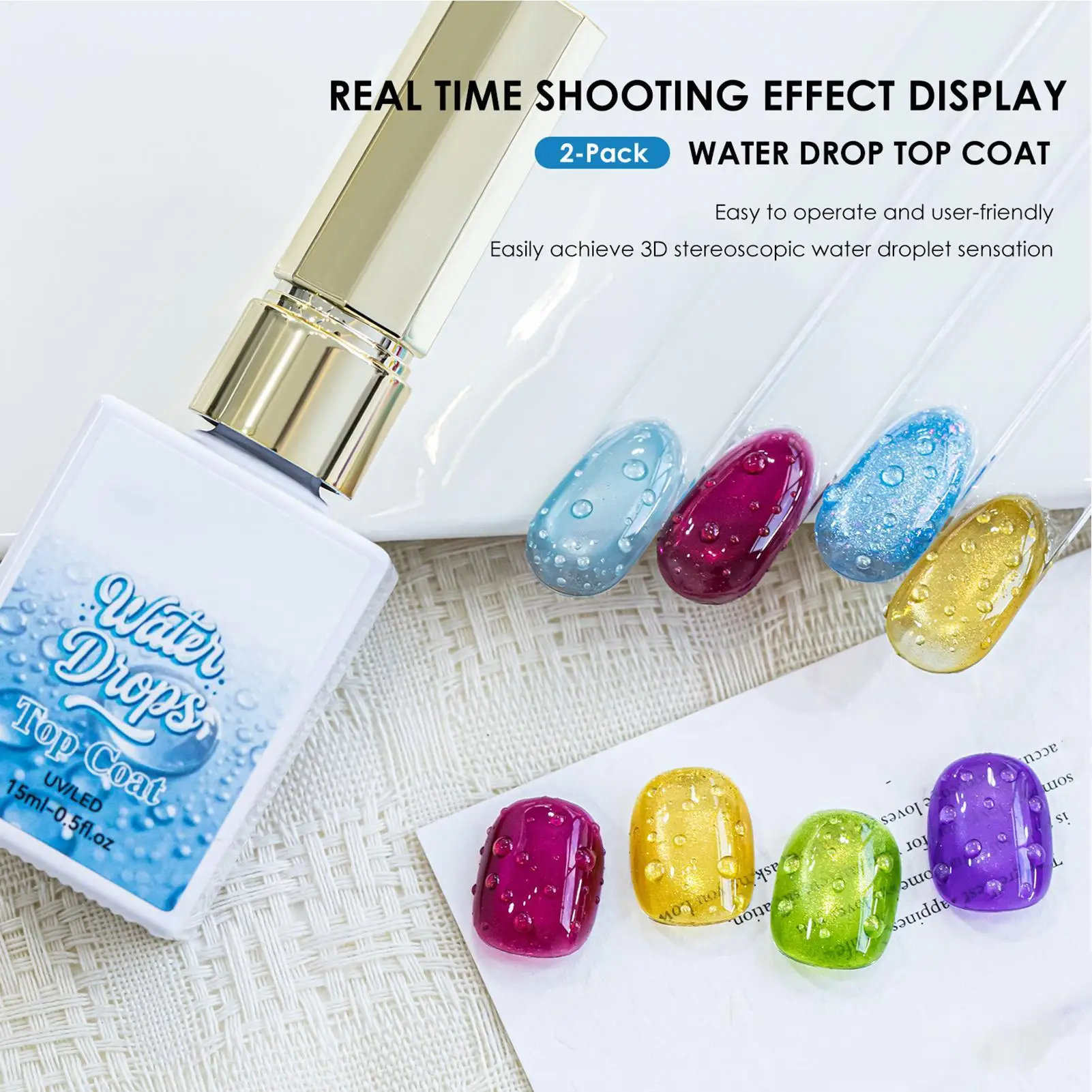 Nails Gel 2 Pieces 3D Raindrop Manicure Gel Beauty Nail Polishing for Girls Women Beginners Performance Home Salon Party