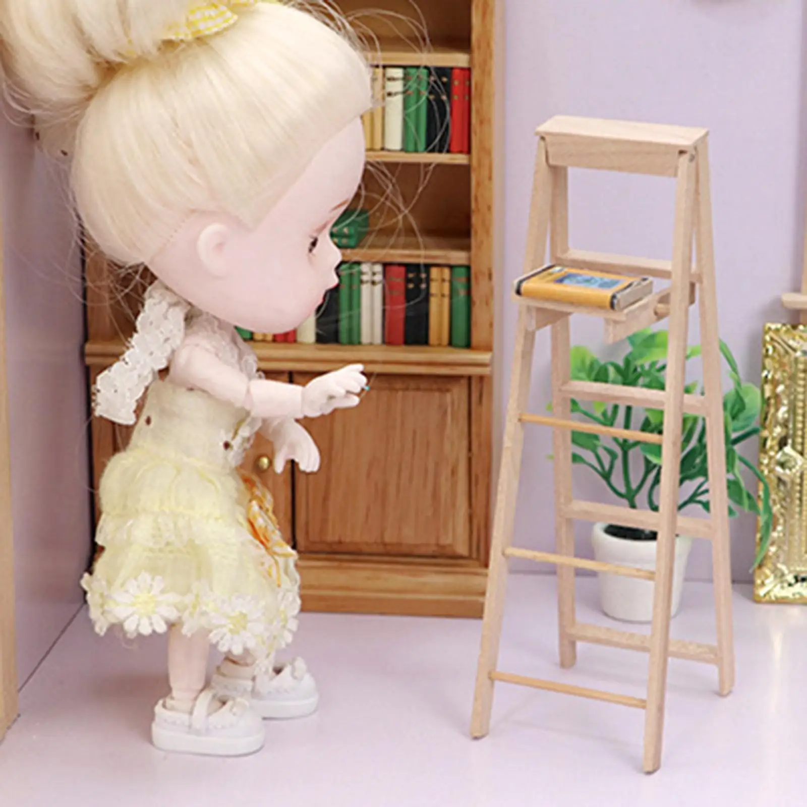 1 12 Wooden Miniature Ladder Doll House Accessories Step Furniture Kids Toy Gift for Fairy Garden Miniatures